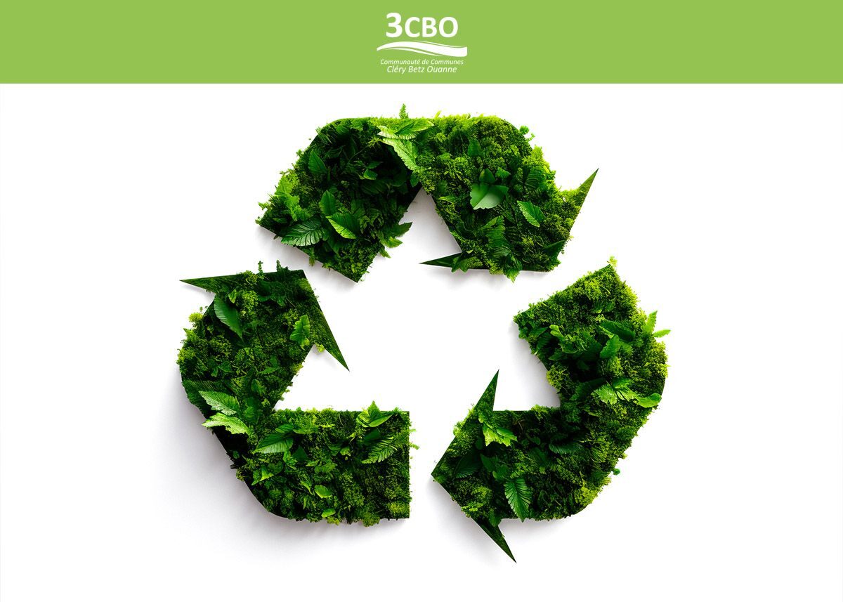 Logo recyclage avec des feuilles et de la végétation pour illustrer la page Gestion des déchets