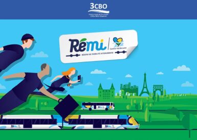 Logo Rémi sur dessin bus et train illustrant les Transports Centre Val de Loire