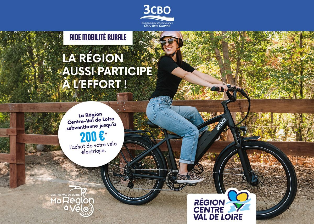 Jeune femme sur un vélo électrique induiquant les offres participatives de la Région pour l'achat des Vélos